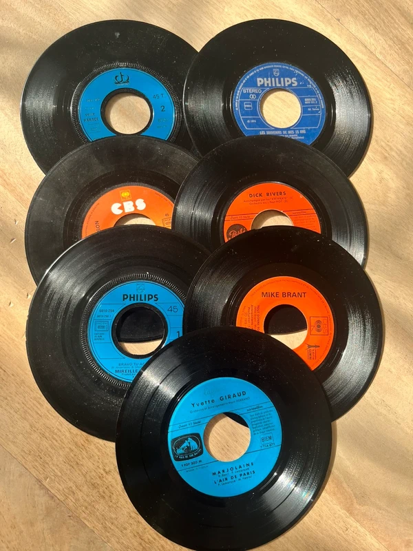 Lots 7 disques vinyles pour deco bleus et oranges