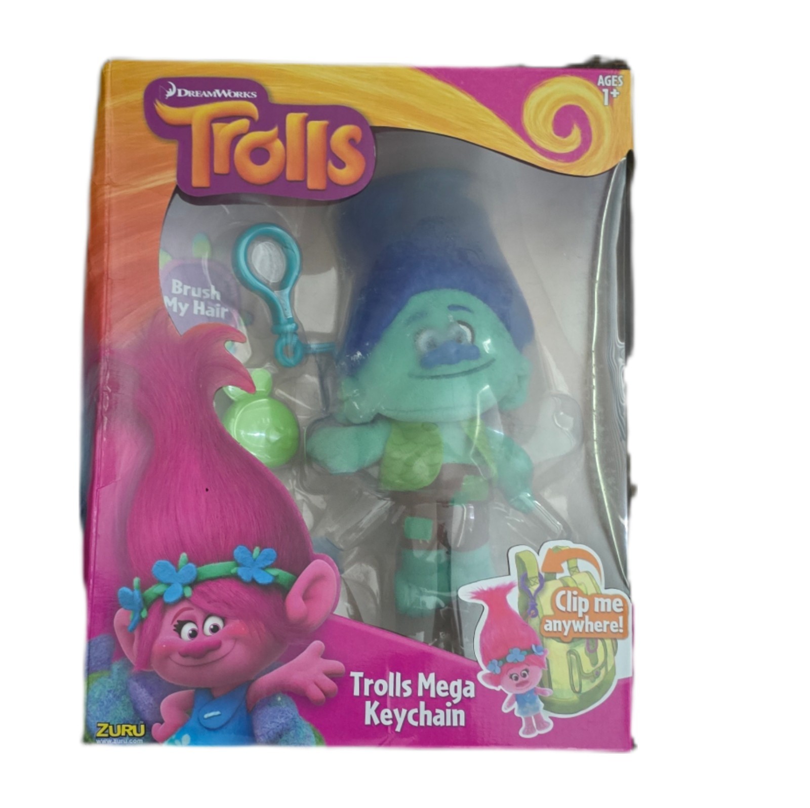 Brand New Zuru DreamWorks Trolls Mega Keychain - Branch Plush Clip-On