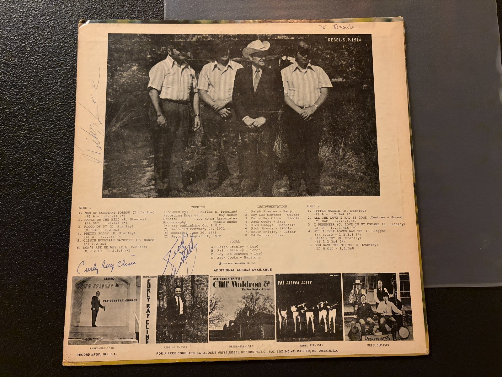 RALPH STANLEY Play Requests LP SIGNED by keith whitley, curly cline & ricky lee