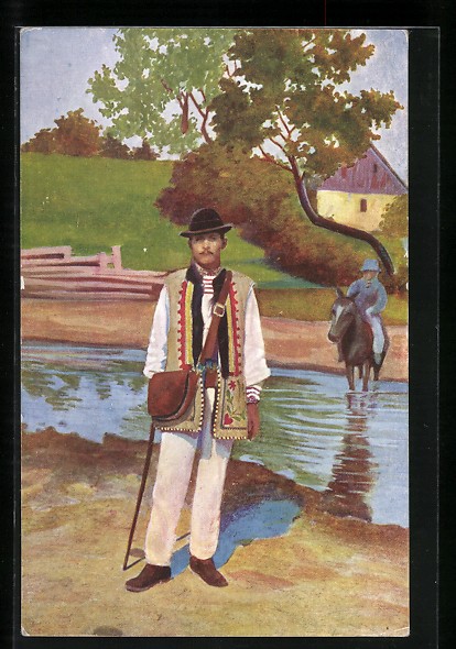 Cartolina Slovak da Com. Bereg, costume ungherese, cavallo 1915