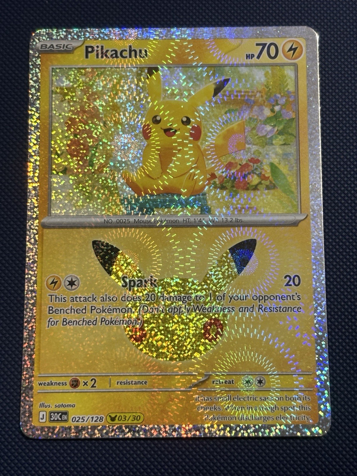 2026 Pokemon 30° Celebrazione Pikachu 025/128 3/30 Holo Satoma