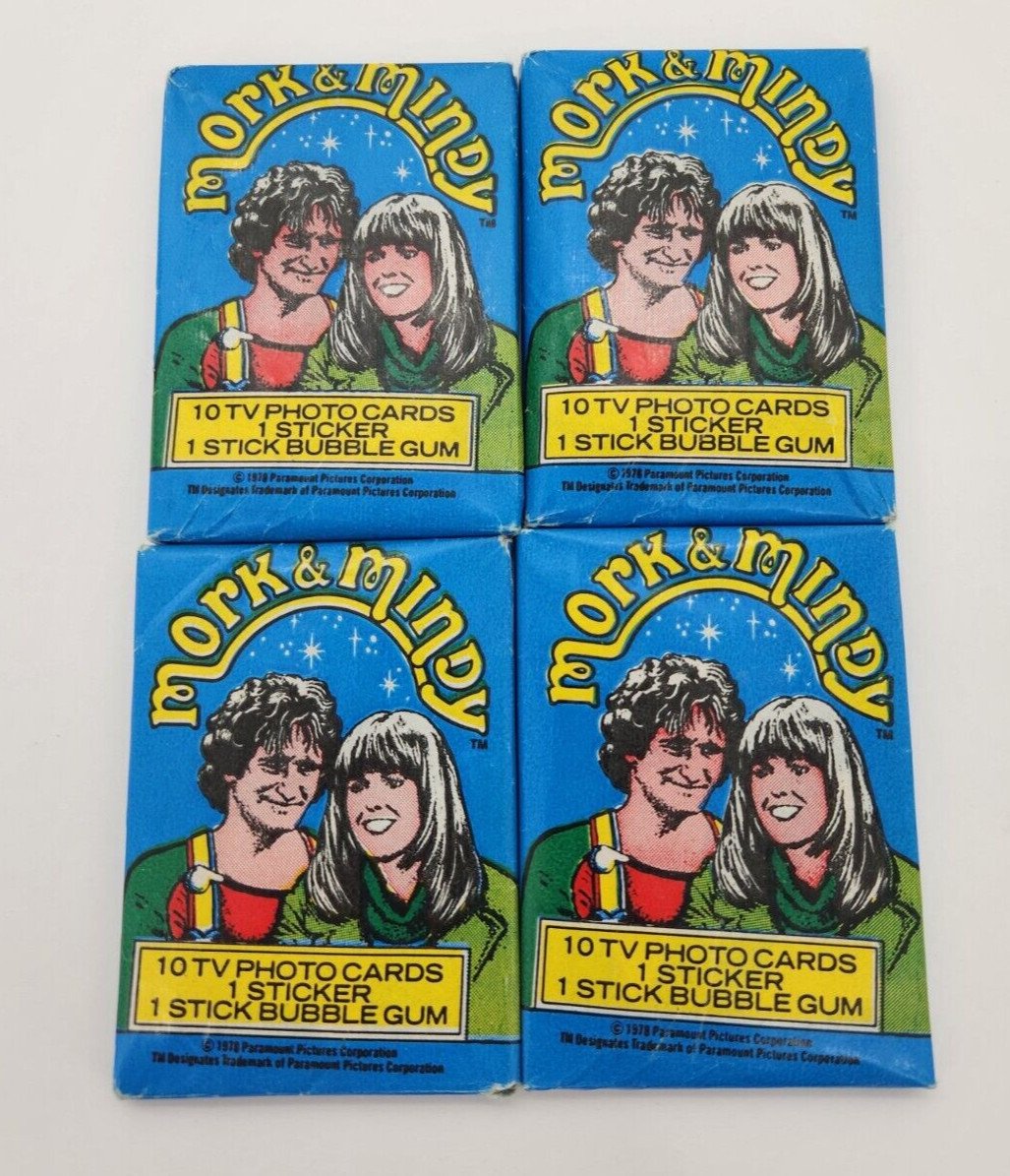 A-113 VINTAGE 1978 TOPPS MORK & MINDY TV SHOW TRADING CARD WAX PACKS (4)