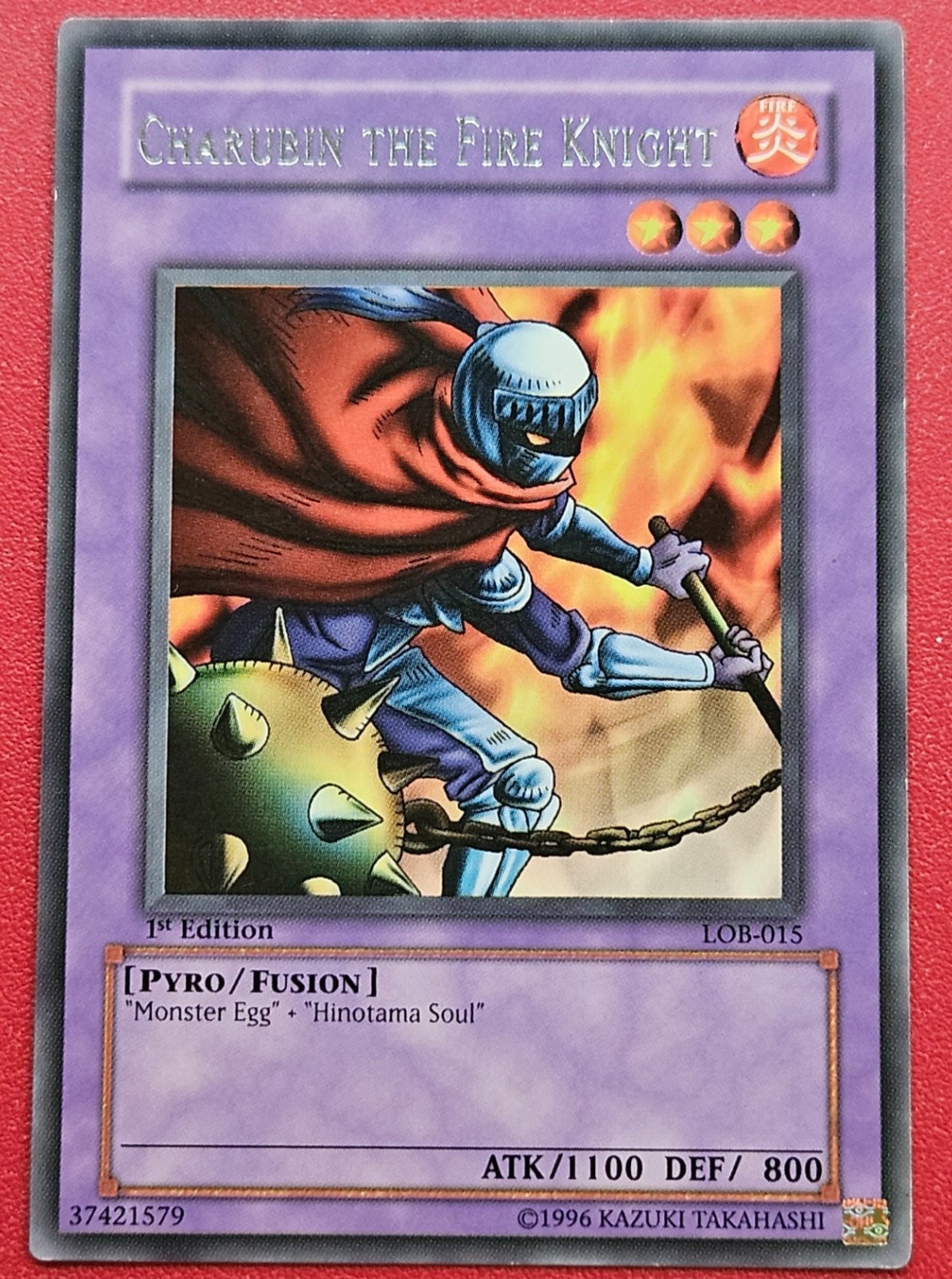1x Yu-Gi-Oh! Charubin The Fire Knight - LOB-015 - Rare - 1st Edition - NM