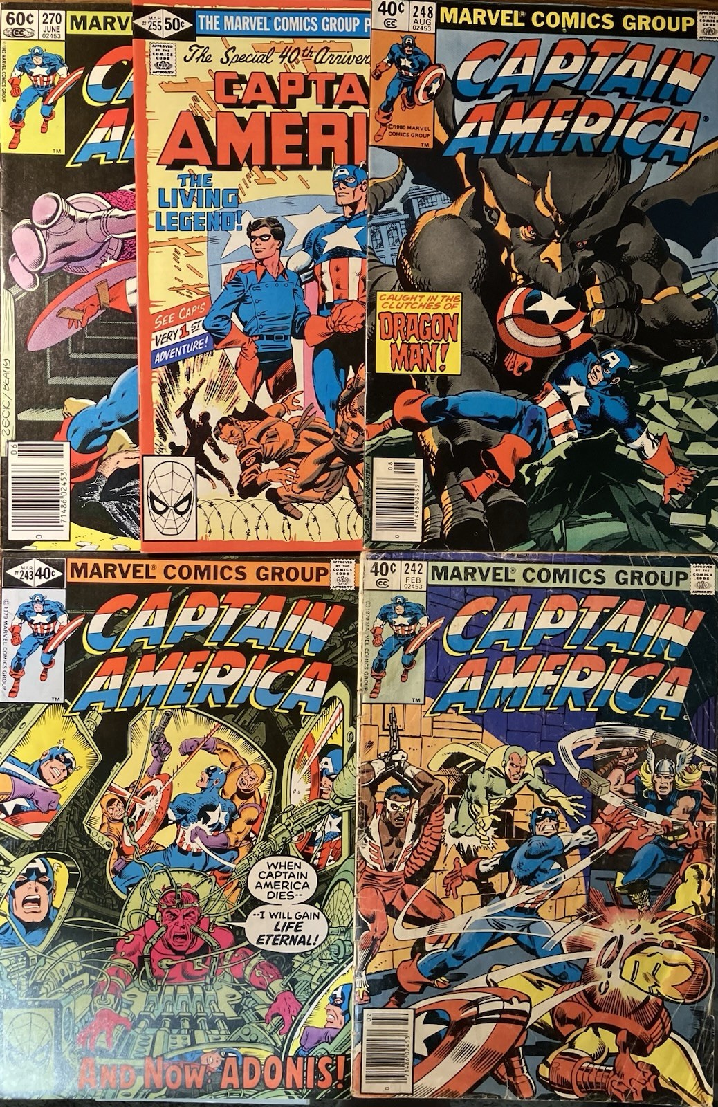 Captain America #242 243 248 255 270 Marvel Comics 1980 40° anniversario