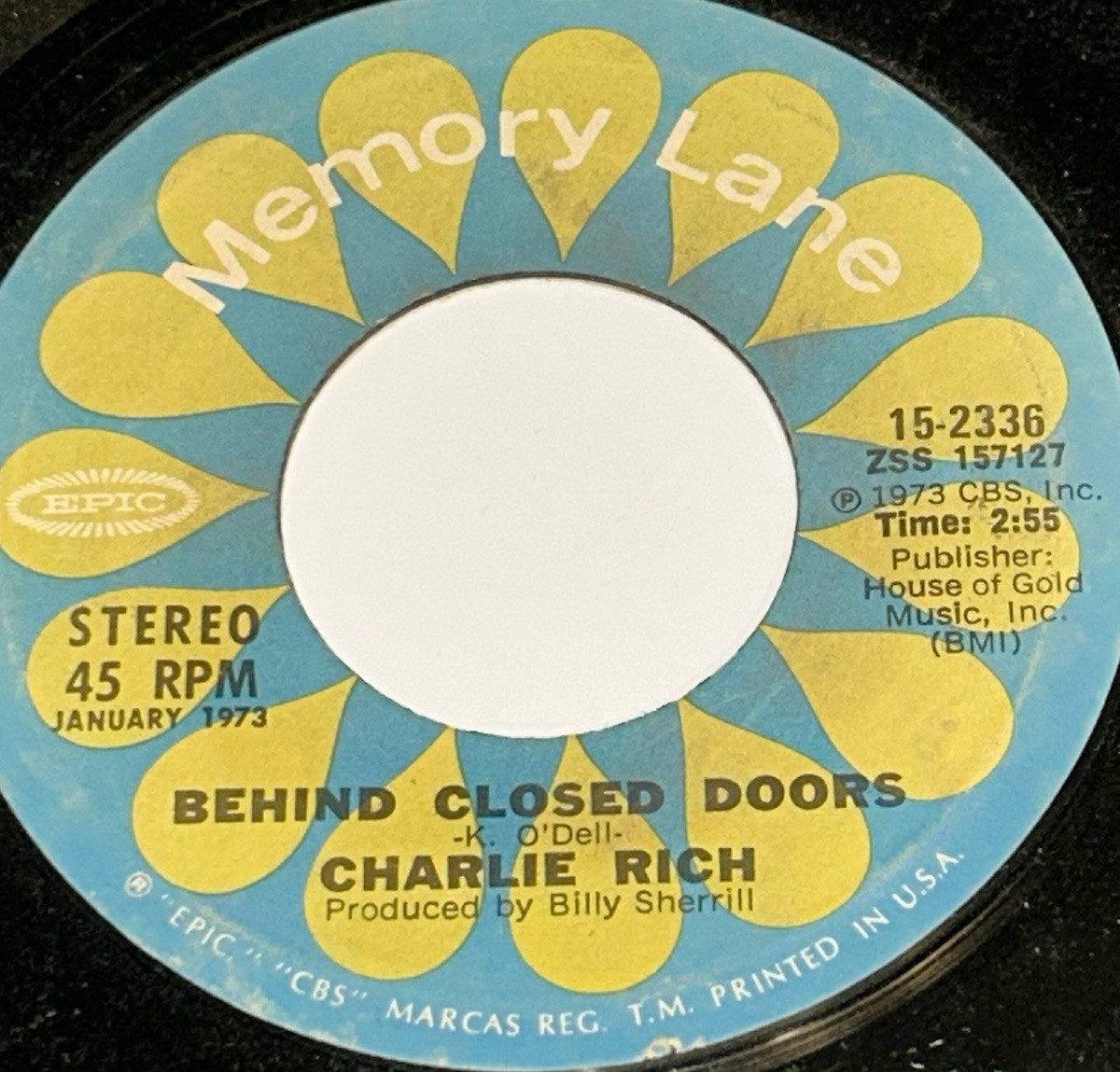 Charlie Rich Behind Closed Doors / I Take It On Home 45 Single 23C06
