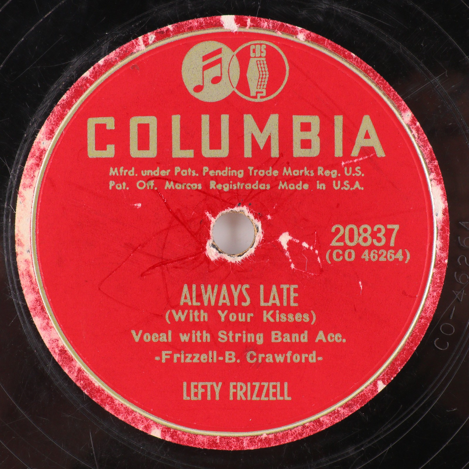 Lefty Frizzell Always Late / Mom And Dad's Waltz 1951 10" 78 rpm Record 20837