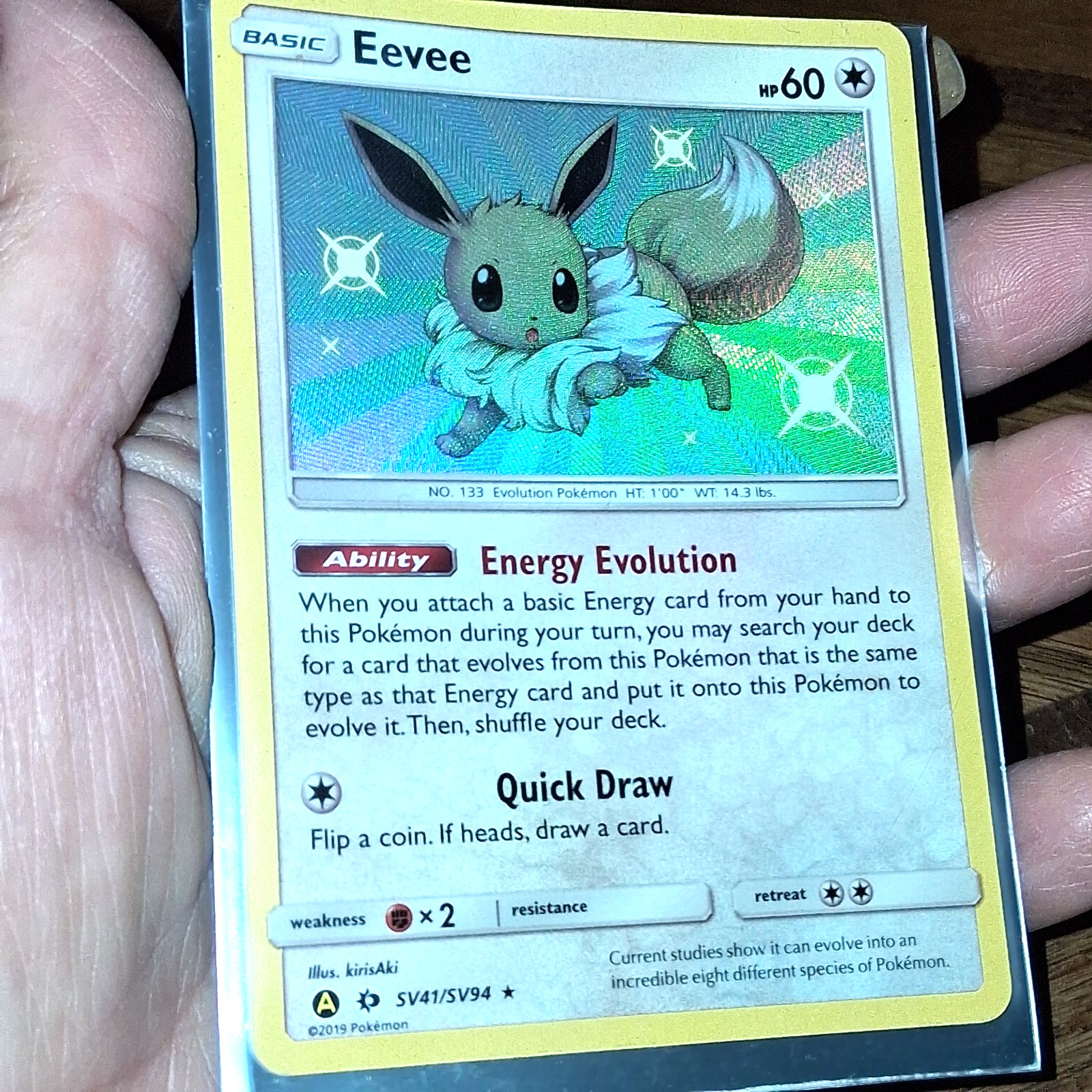 CARTA POKÉMON 2019 EEVEE SV41/SV94 HOLO RARA LP HIDDEN FATES SHINY VAULT