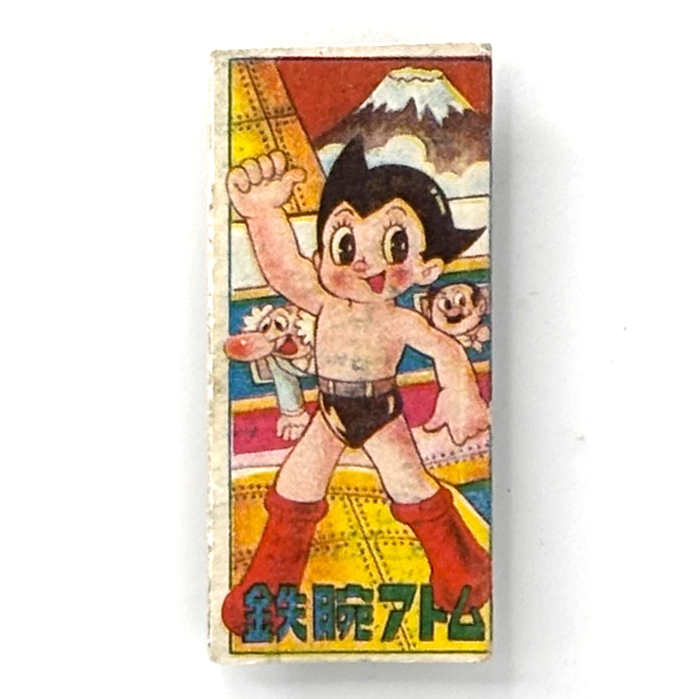 Astro Boy Menko Card Standing Pose con Mt Fuji Japan Vintage Tezuka Manga Retrò