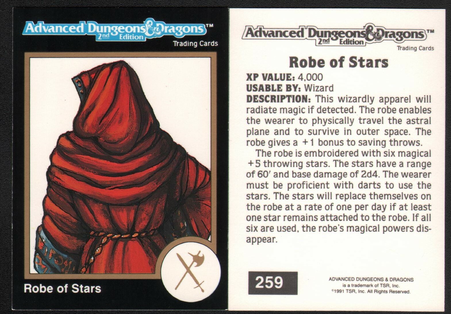 1991 TSR AD&D RPG Gold Border Fantasy Art Card 259 Dungeons & Dragons abito magico