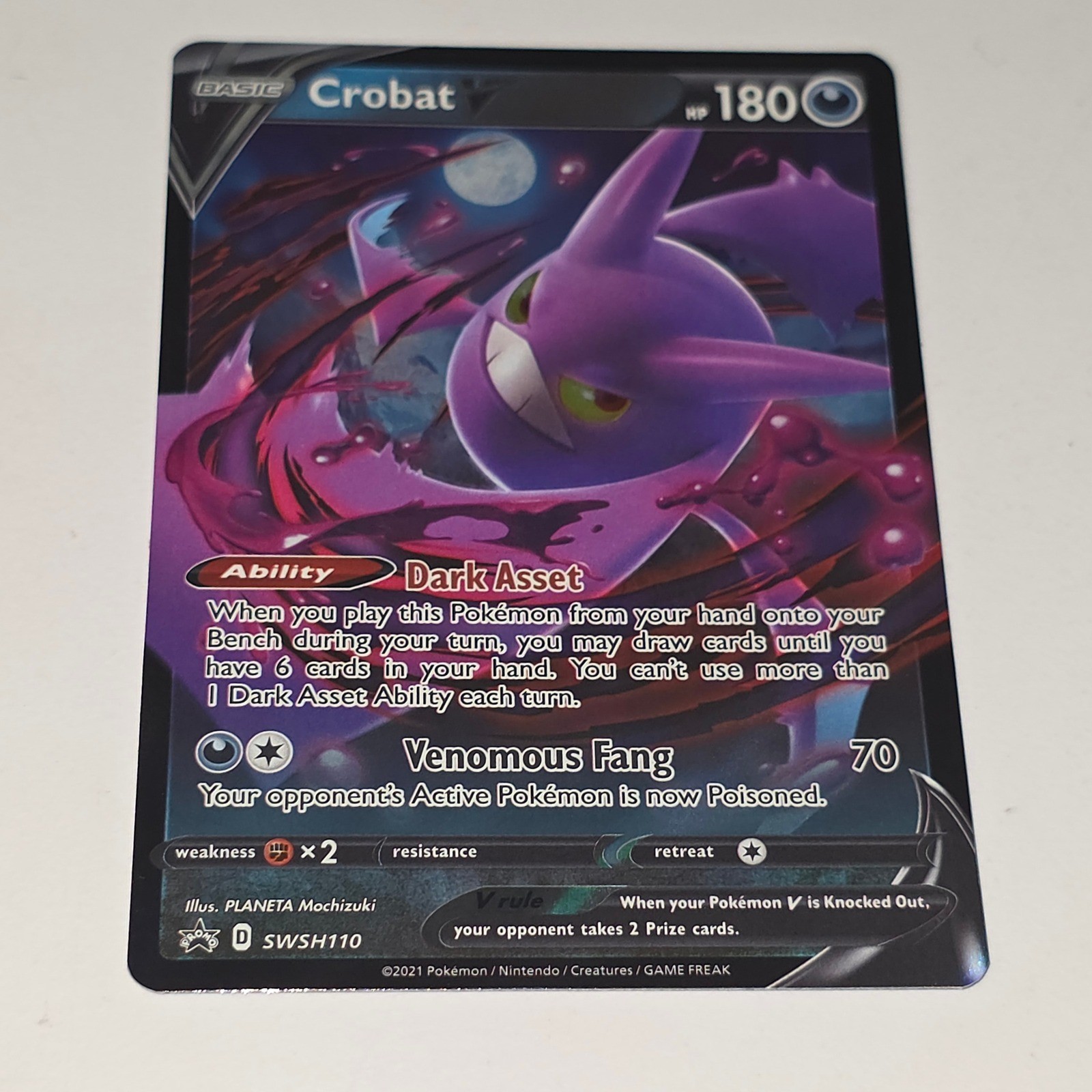 Pokemon Crobat V SWSH110 Black Star Promo Shining Fates Full Art Holo Card