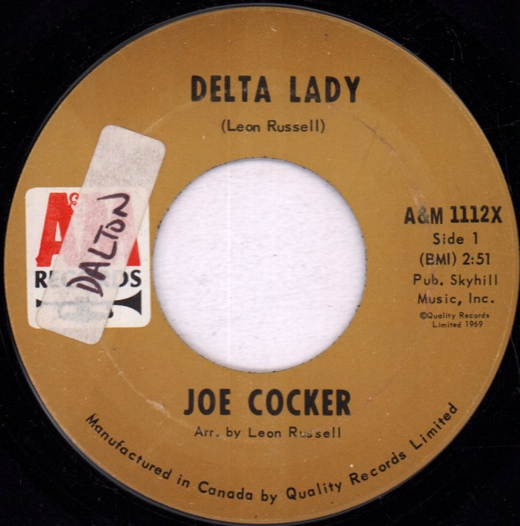 Joe Cocker Delta Lady 7" vinyl Canada A&m 1969 has sticker on a side label