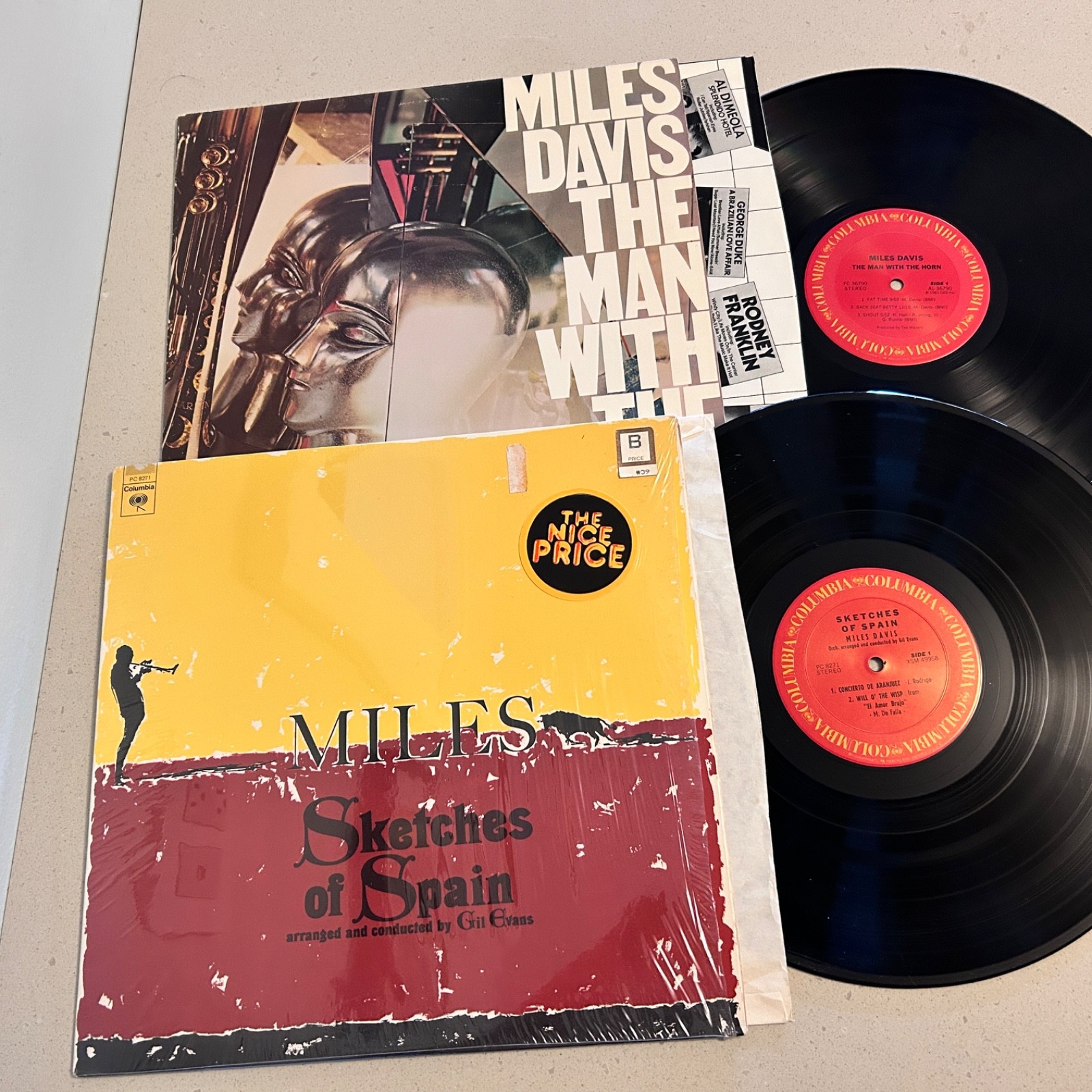 2 (NM) MILES DAVIS Jazz LP Lot "The Man With The Horn, Sketches Of Spain" Shrink