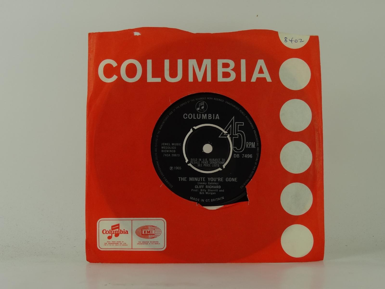 CLIFF RICHARD THE MINUTE YOU'RE GONE (42) 2 Track 7" Single including Company Sl