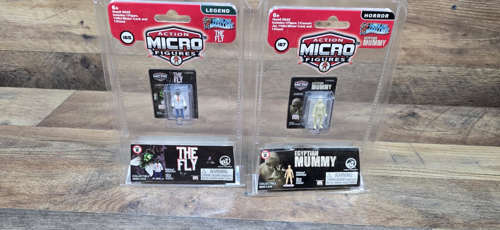 2 micro action figure horror più piccole del mondo The FLY & EGYPTIAN MUMMY B50 nuove