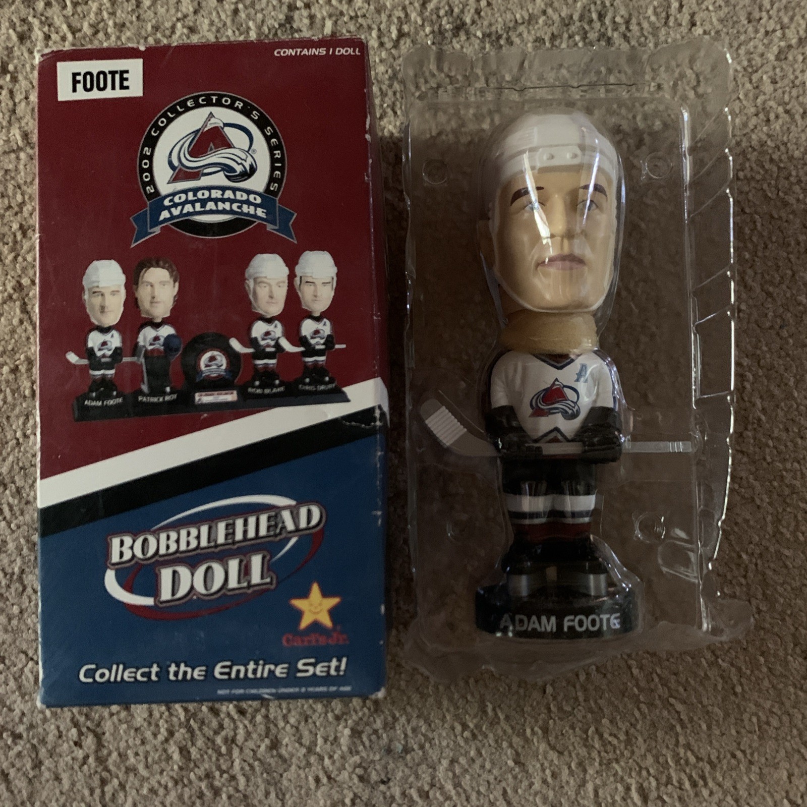 Modellino Colorado Avalanche BobbleHead Adam Foote 2002 con scatola