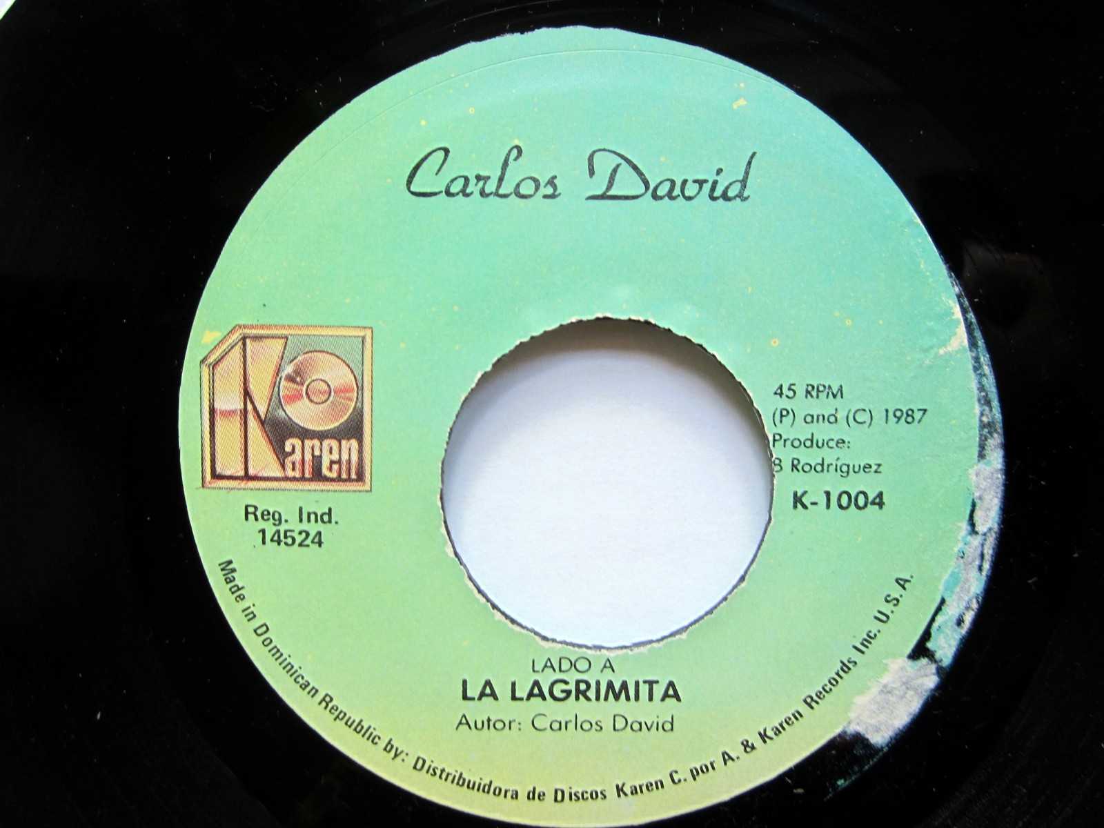 CARLOS DAVID 45 La Lagrimita Yo Te Amo DOMINICAN Merengue 1987 VG++ #4547