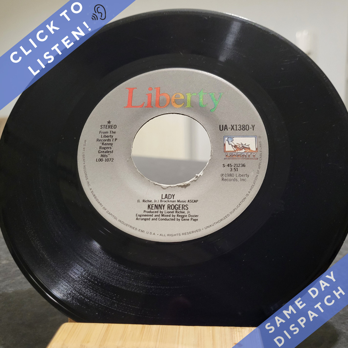 Kenny Rogers – Lady/Sweet Music Man (1980)  - 7" Vinyl Single - US Pressing - VG