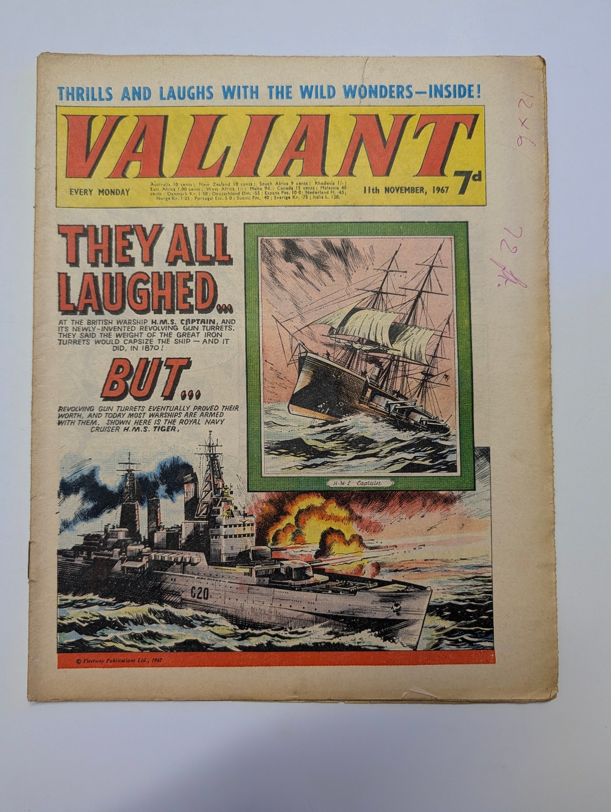 Valiant Comic 11th November 1967, Fleetway Publications.