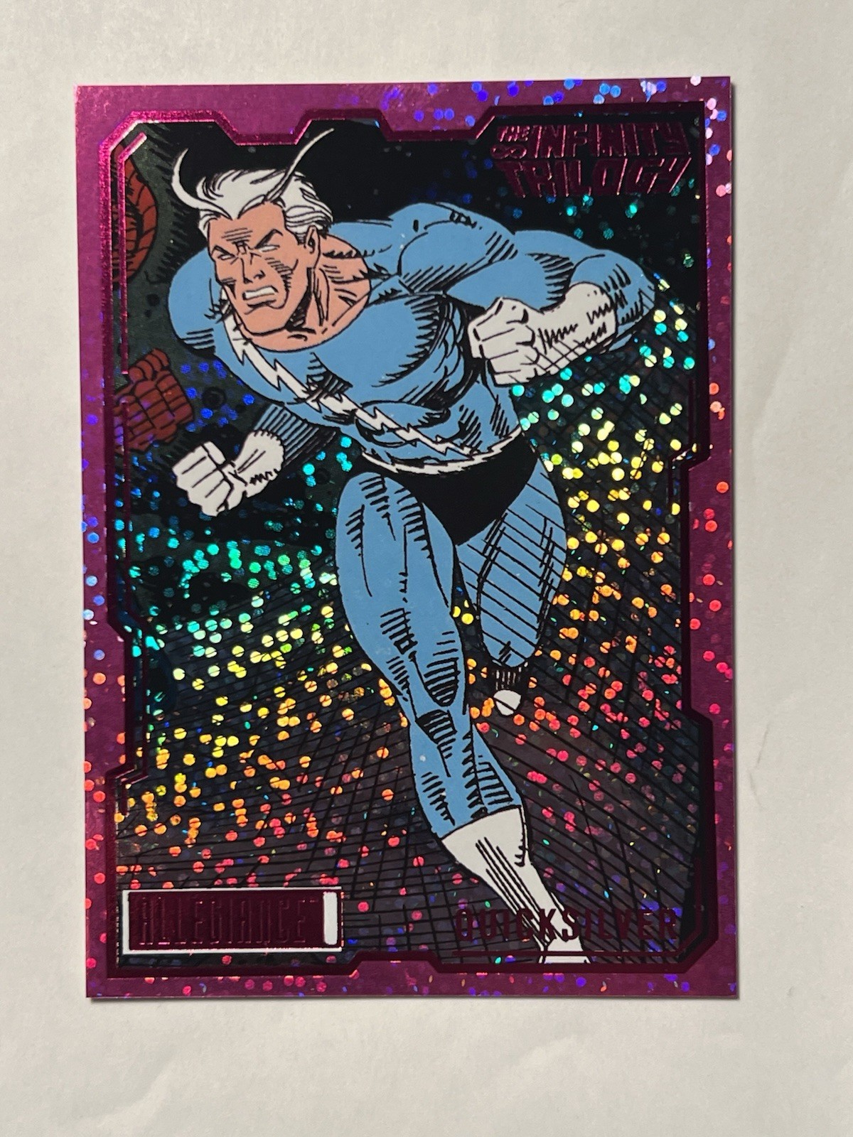 2023 UD Marvel Allegiance Infinity Trilogy Quicksilver Magenta Glitter /199 #69