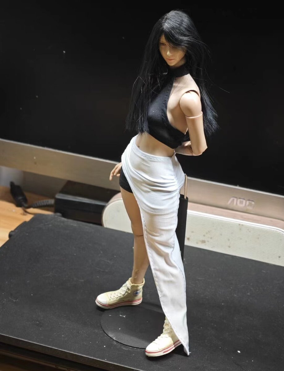 Completo mezza gonna plissettata tinta unita donna 1/6 per action figure 12 pollici