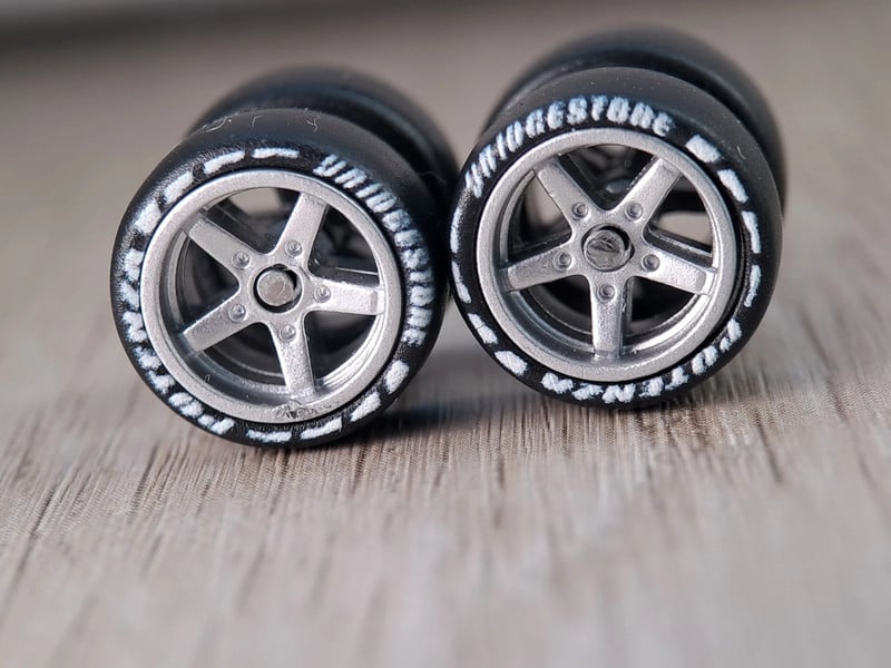 1/64 Bridgestone Potenza Matte Silver 5-Spoke Custom Wheels