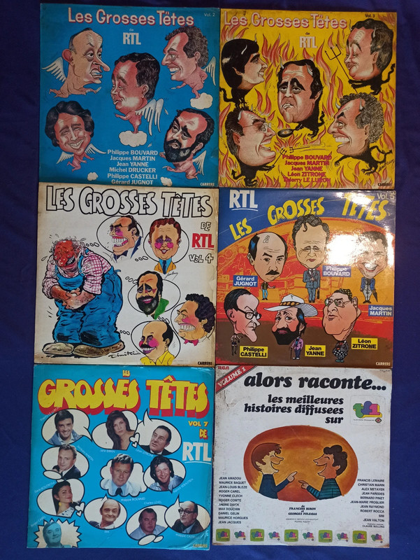 Lot de 6 disques vinyles 33trs humouristiques émissions TV et Radio les grosses têtes