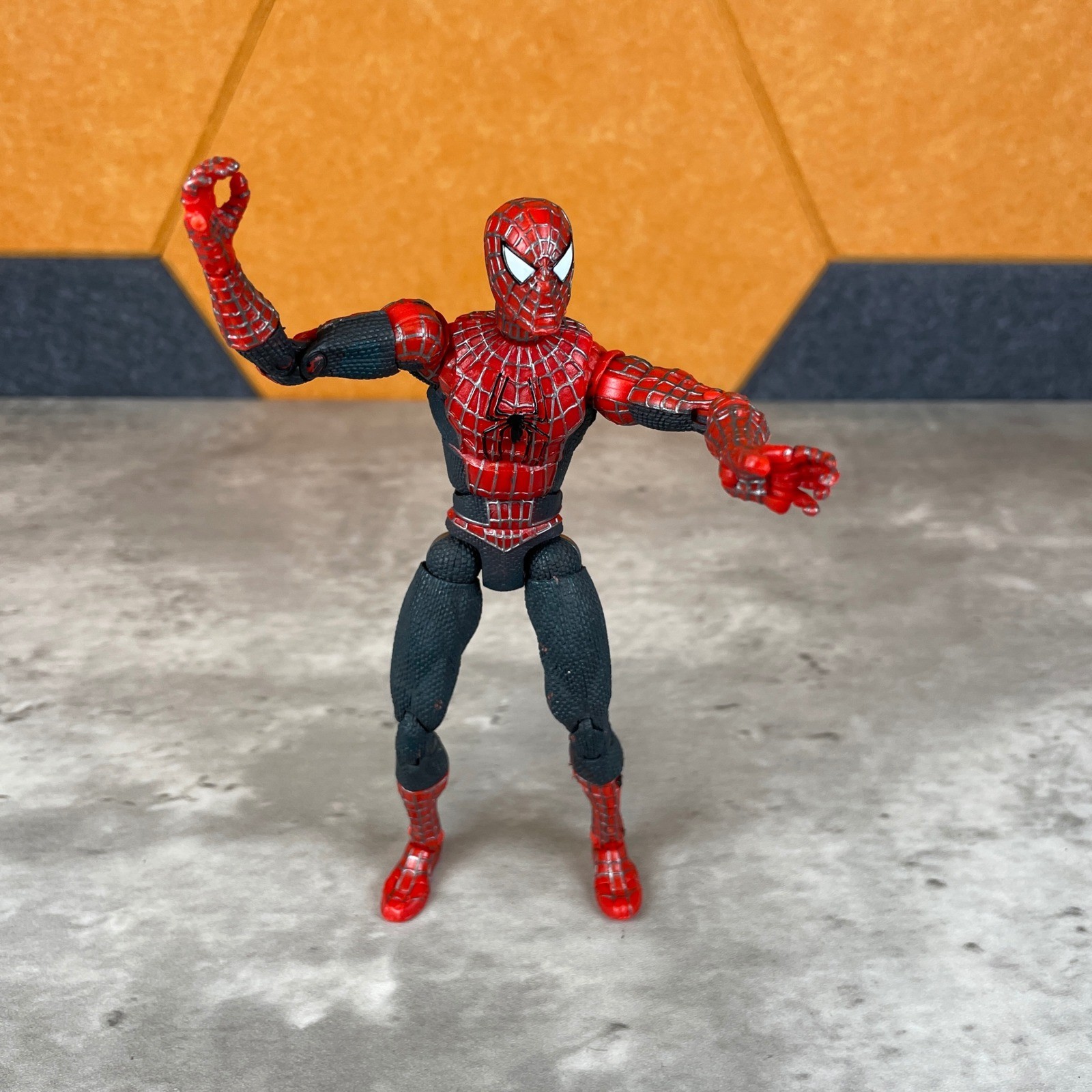 Modellino Spider-Man 2 film 2003 rosso blu argento tessitura articolato 6 pollici