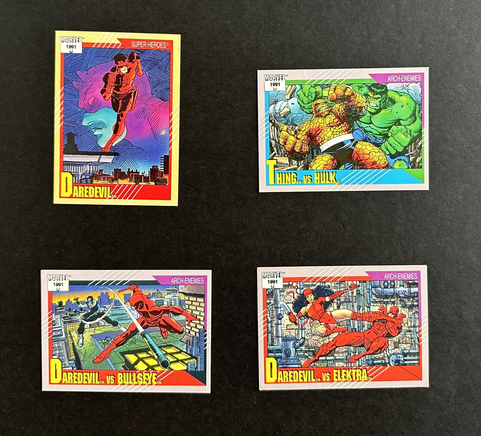 Lotto 4 carte 1991 Impel Marvel Universe II HULK, DAREDEVIL, THING!!!