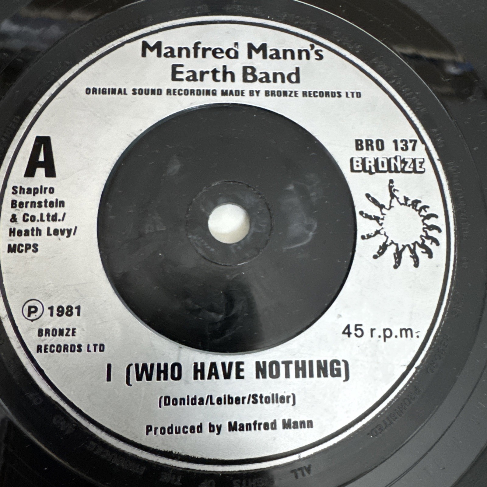 Manfred Mann's Earth Band - I (Who Have Nothing) 7" Vinyl Single Record