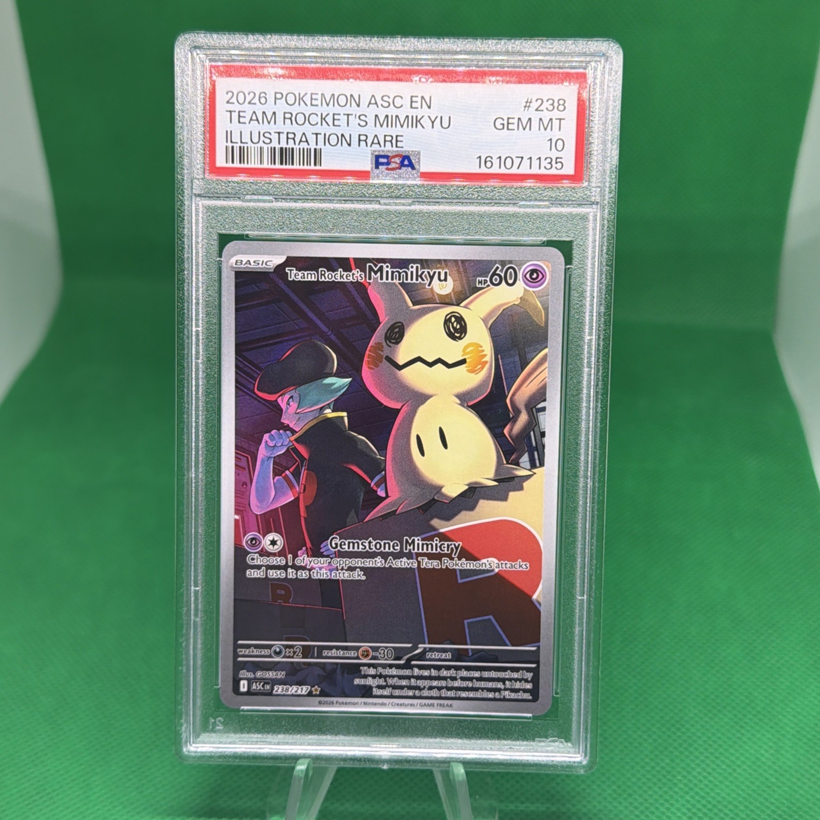 Pokemon Team Rocket's Mimikyu 238/217 Me: Ascended Heroes Holo IR PSA 10