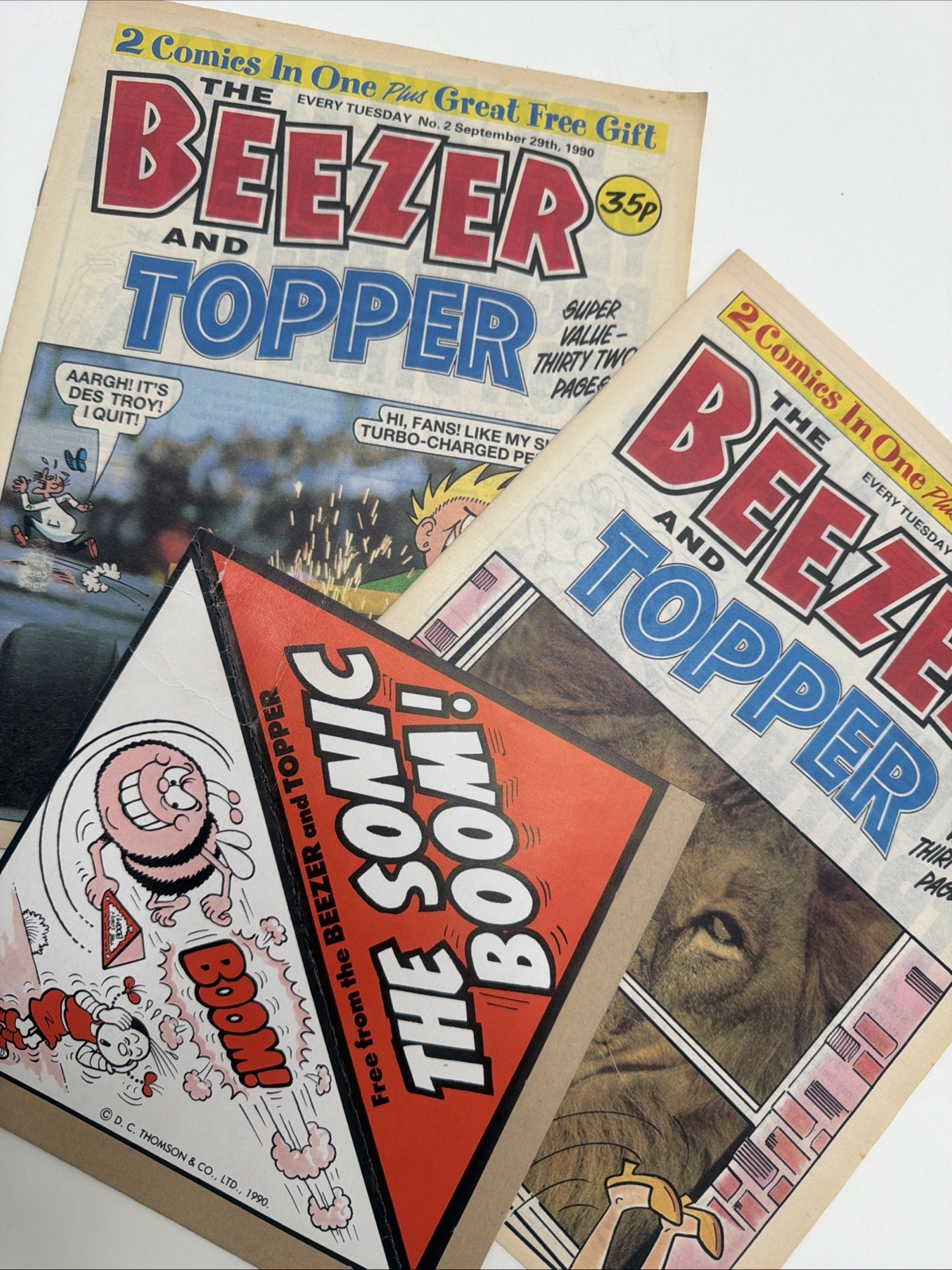 2 x THE BEEZER AND TOPPER COMIC #2 & #3 With Free  Gift Sonic Boom from 1990