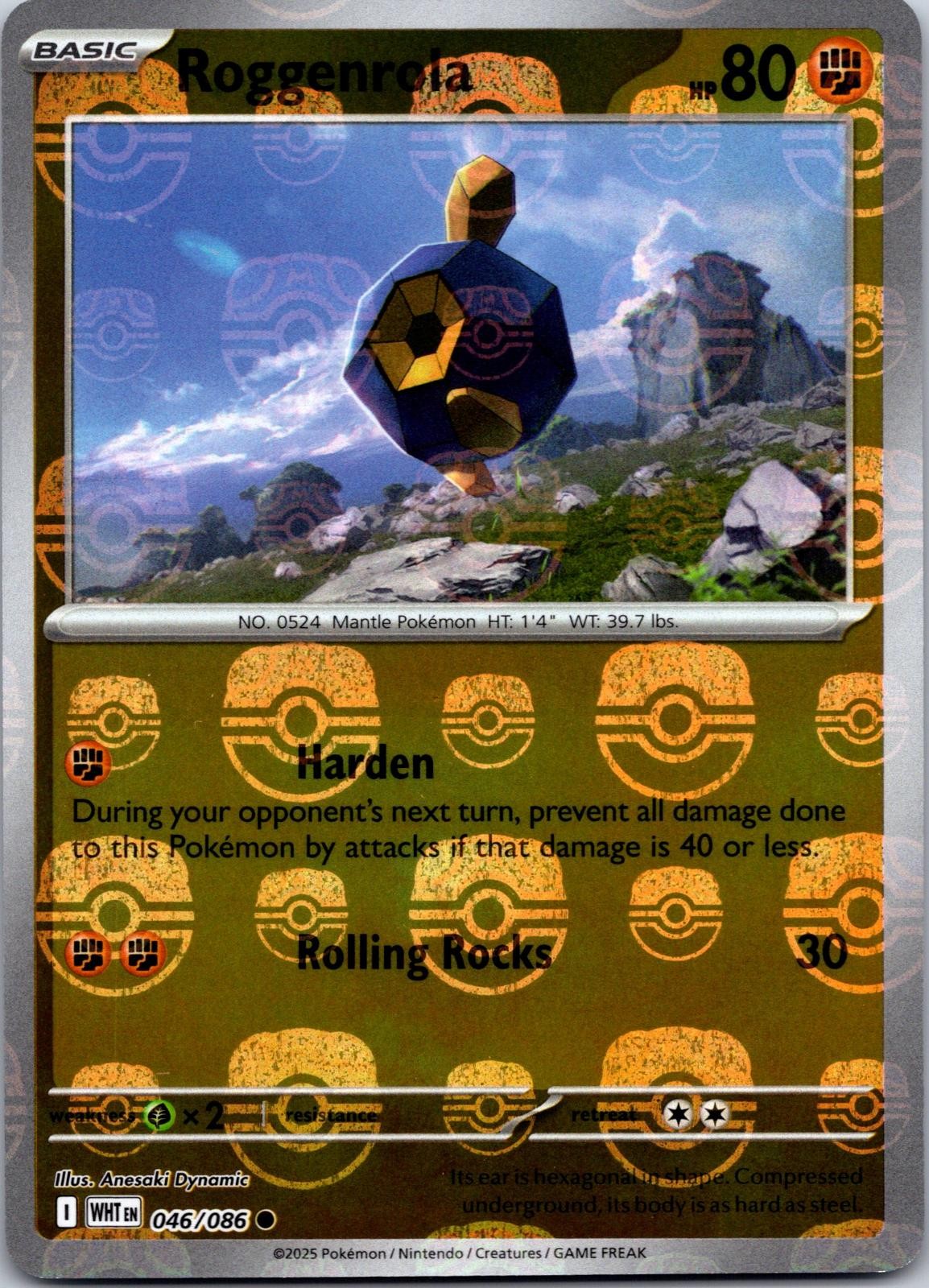 Roggenrola (Master Ball Pattern) 046/086 Common White Flare Pokemon Holo NM