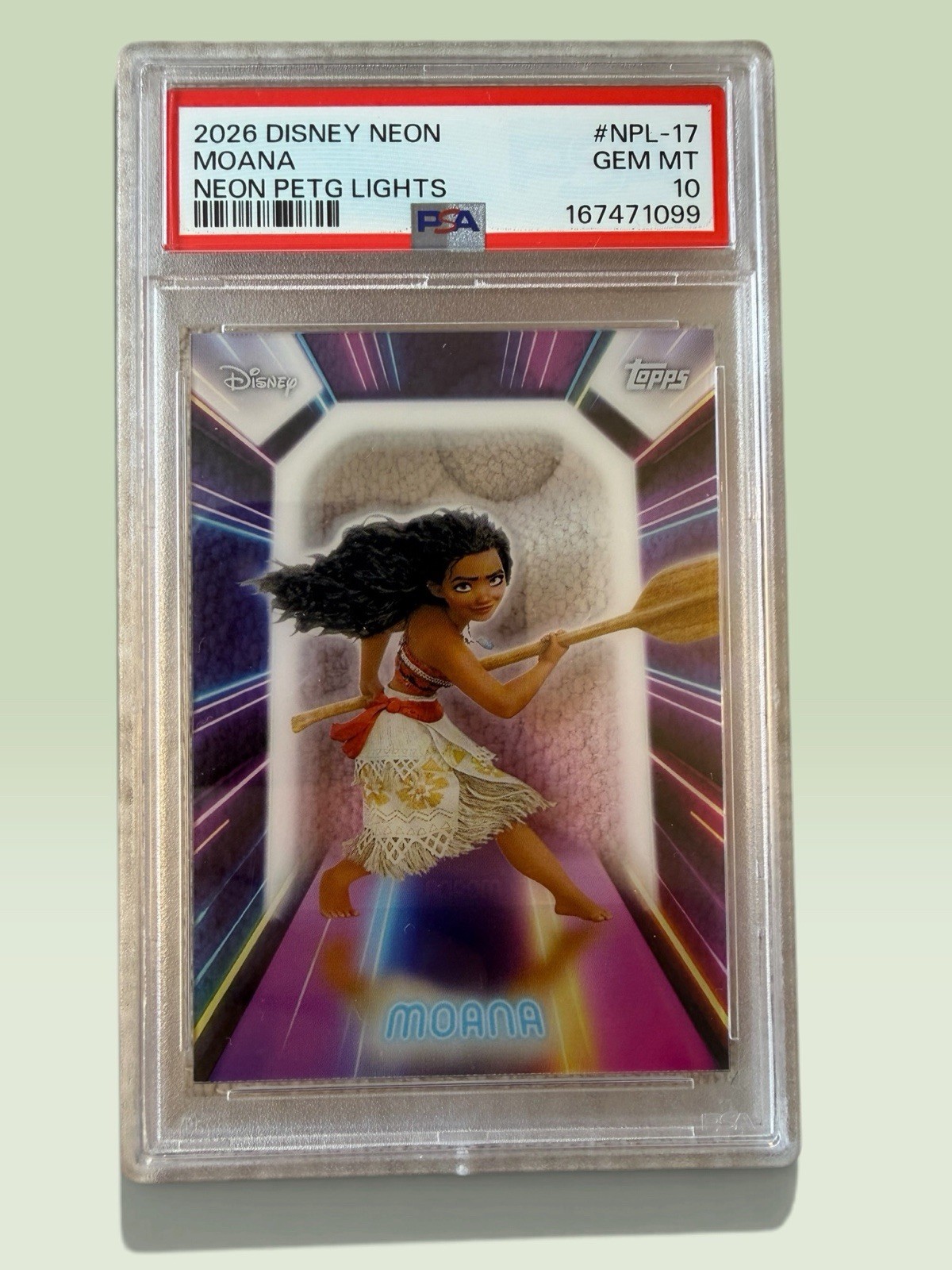 HUGE Pop 4 Topps 2026 Disney Neon Moana Neon PETG Lights Insert NPL-17 PSA 10