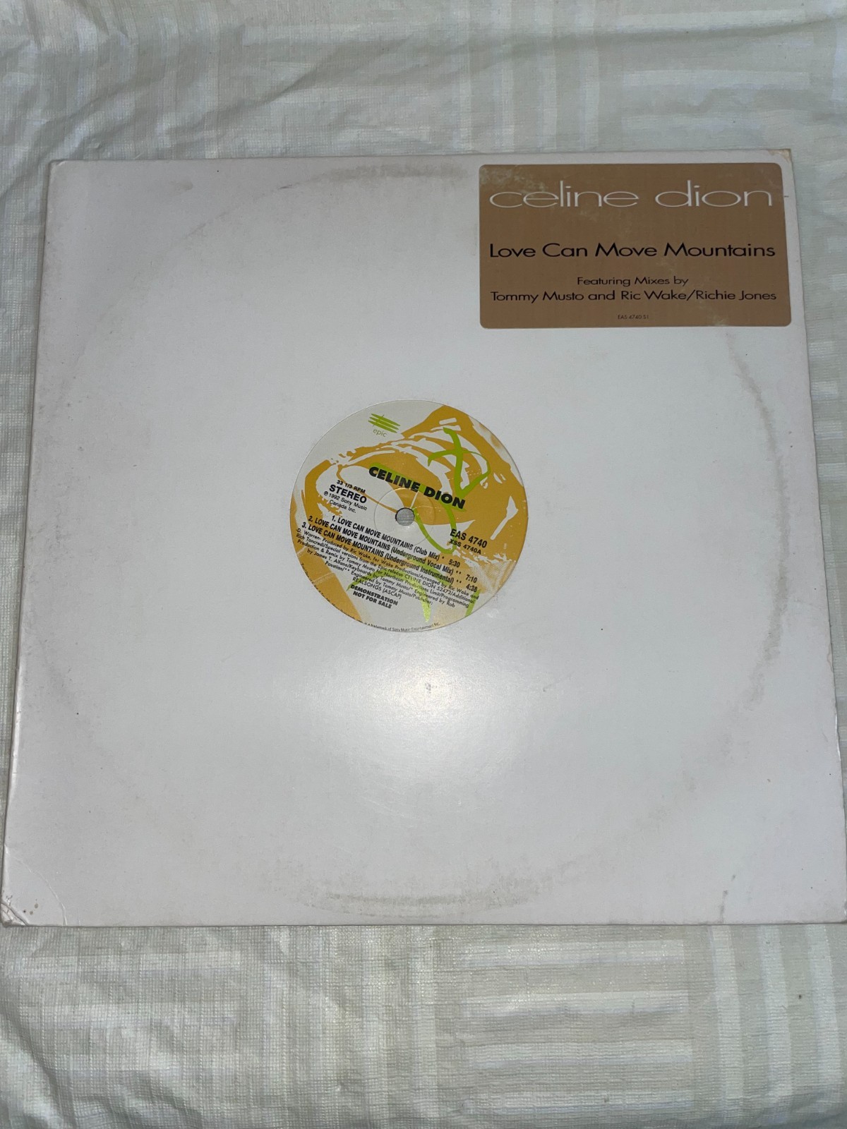 CELINE DION LOVE CAN MOVE MOUNTAINS 12" 1992 epic EAS4740 DJ PROMO