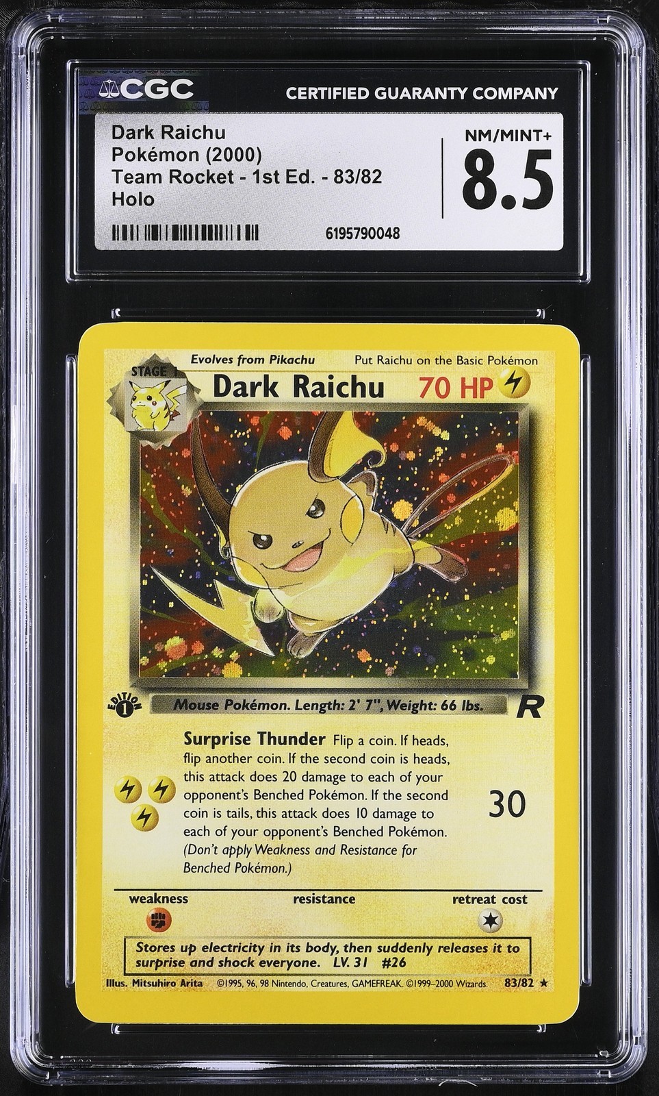 CGC 8.5 NM/MINT+ Dark Raichu 83/82 Team Rocket 1° Edizione Holo Carta Pokemon