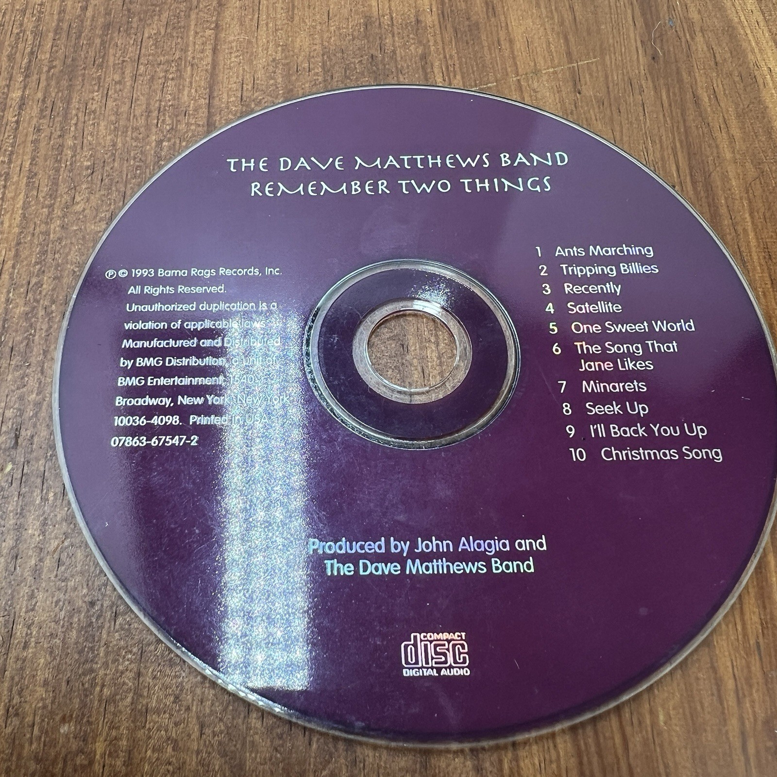 Dave Matthews Band Remember Two Things CD 1993 Disc Only BMG DMB