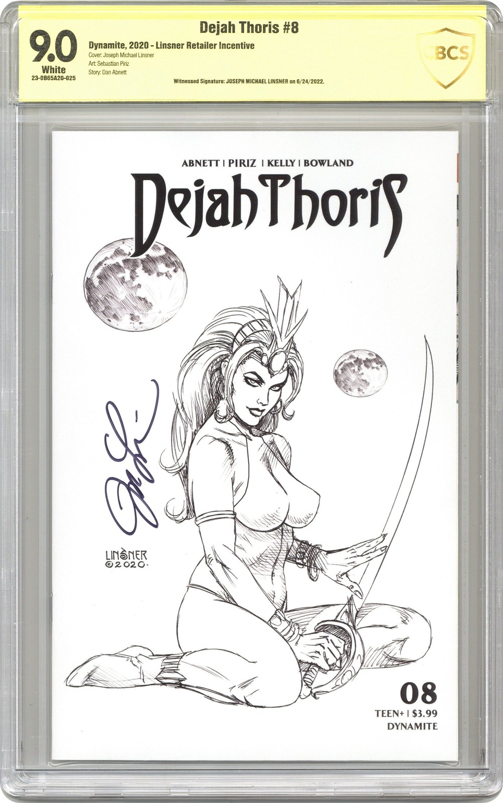 Dejah Thoris #8G Linsner B&W 1:20 variante CBCS 9.0 testimone Sig Linsner 2020