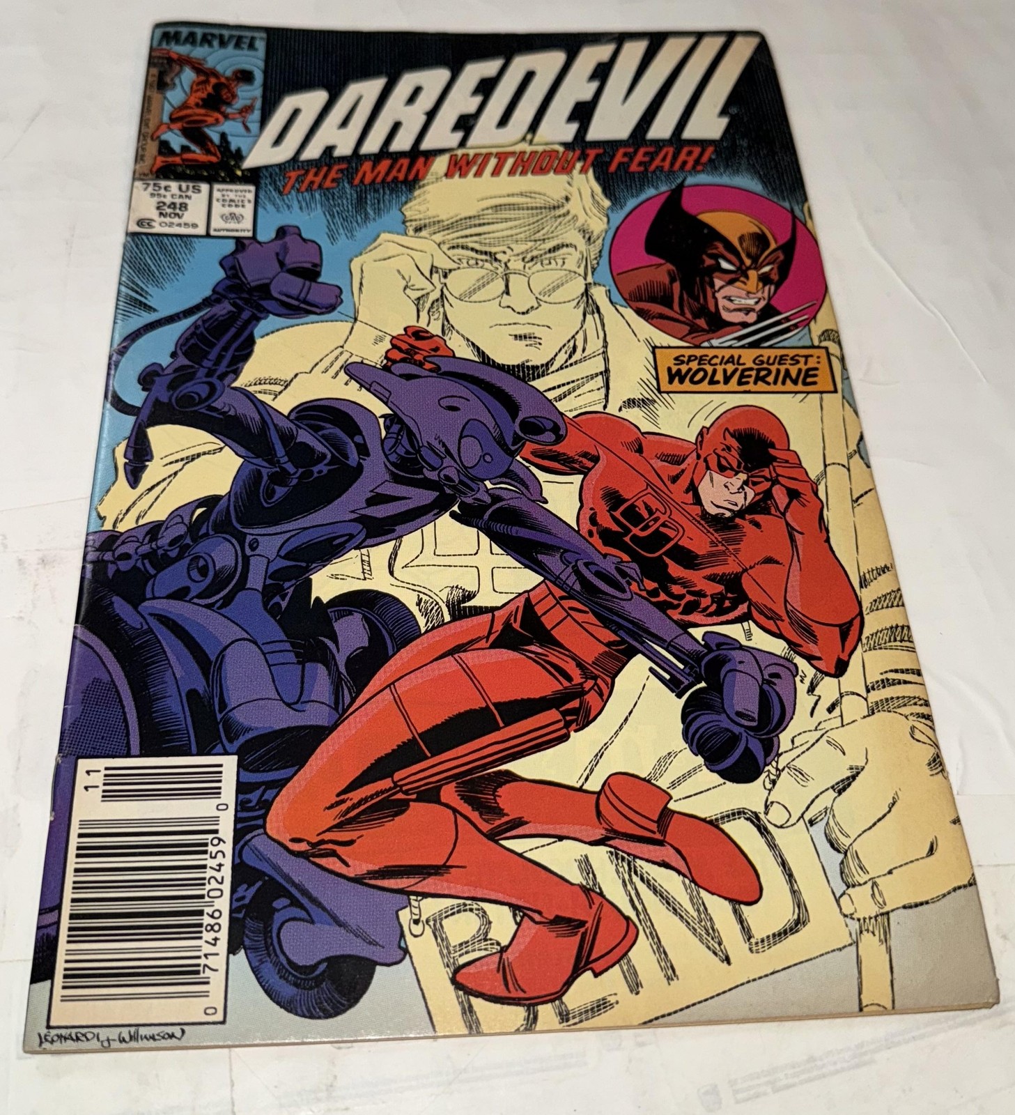 Fumetto vintage Marvel Daredevil #248 L'uomo senza paura Wolverine anni 80
