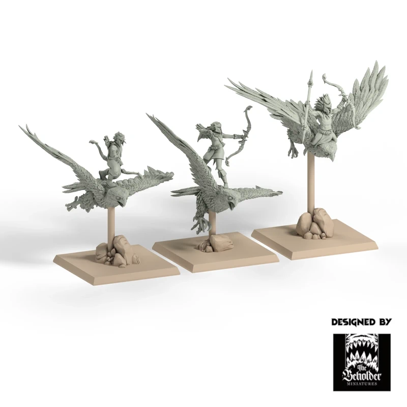 3 Jinetes de Halcón Elfos Silvanos Beholder 32mm