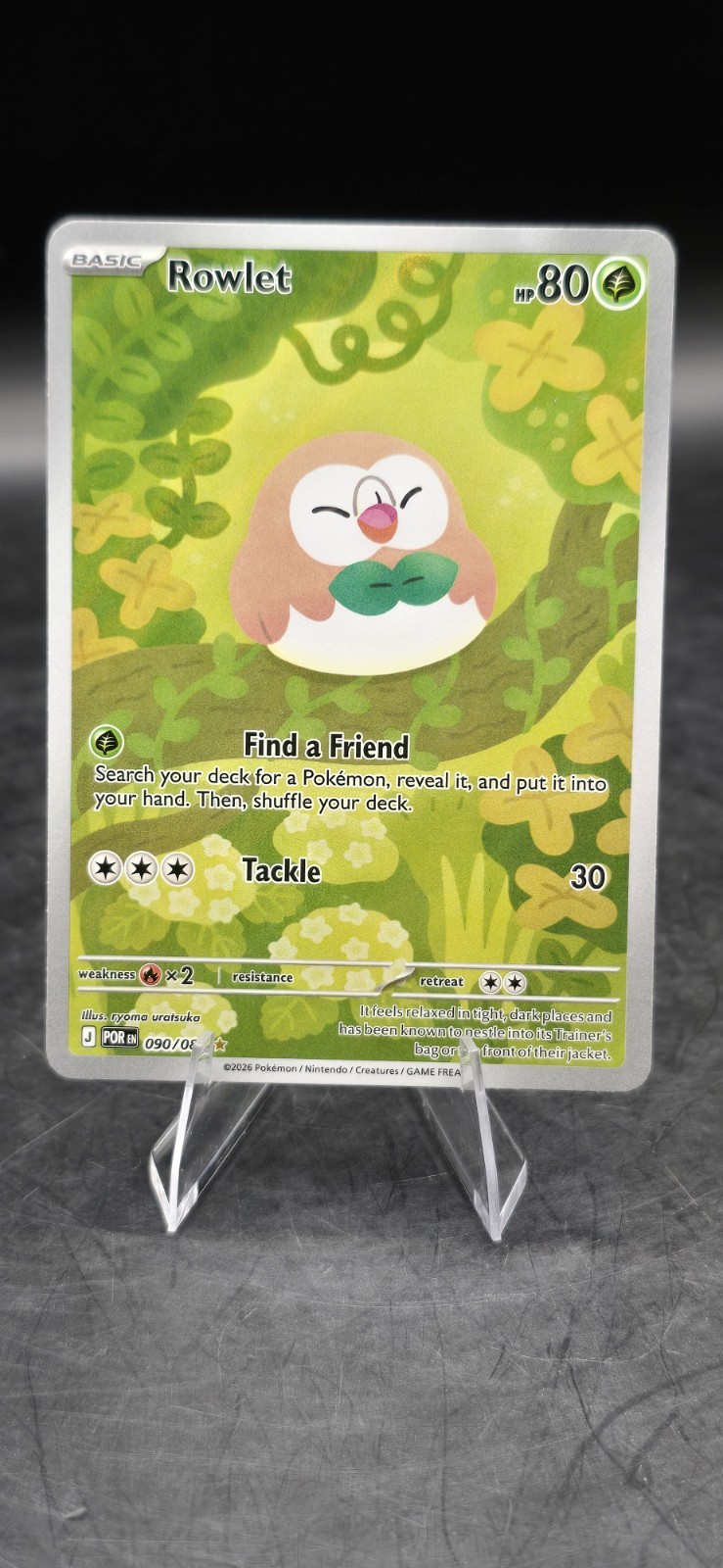 Carta Pokemon rara Rowlet 090/088 ME03: illustrazione ordine perfetto