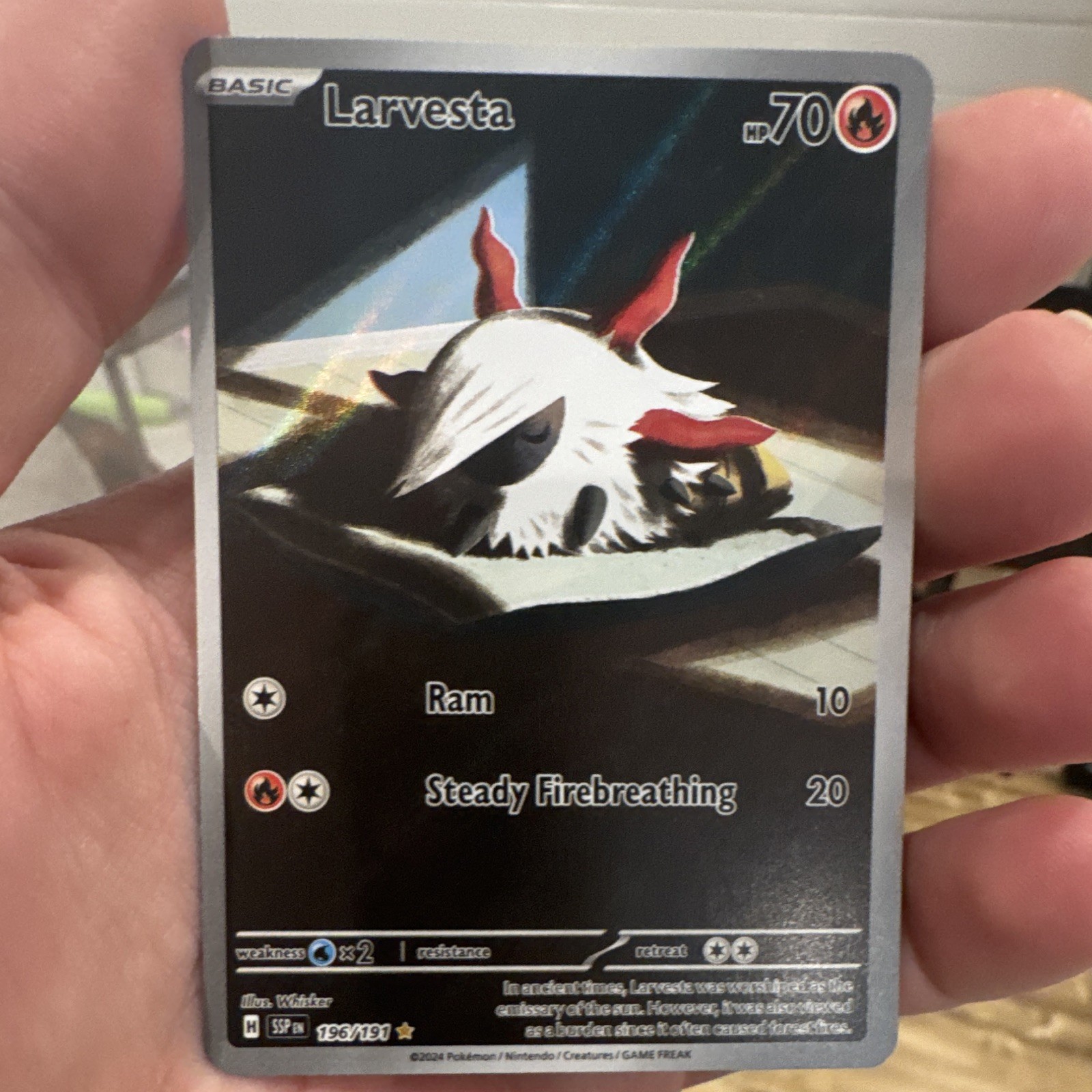 Pokemon Company Larvesta 196/191 Scintille Urgenti Illustrazione Rara Holo ENG 70HP