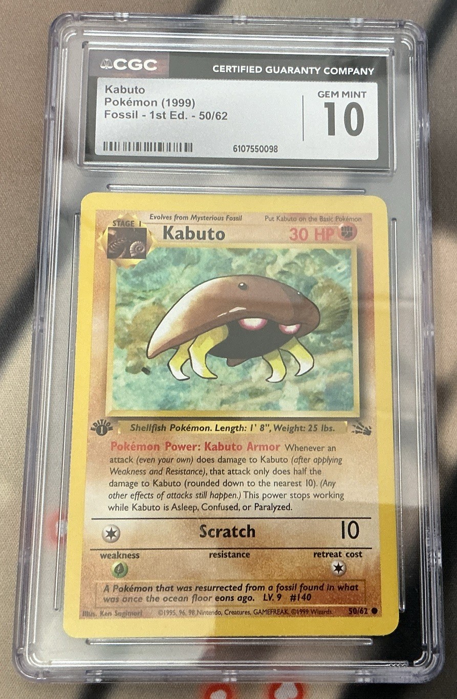 Pokemon Kabuto 50/62 Fossil 1999 - 1ª Edizione - CGC Gem Mint 10