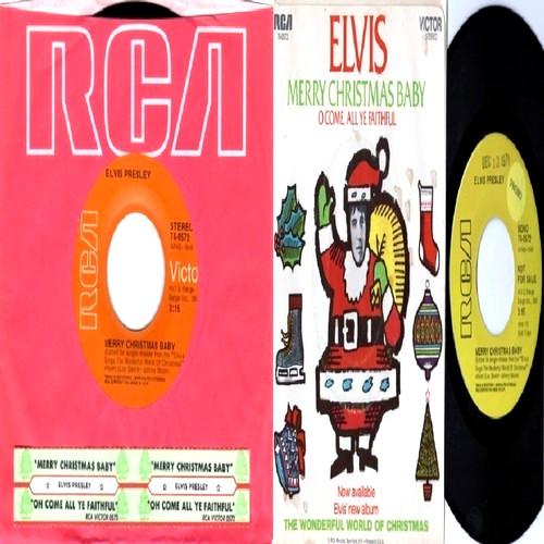 ELVIS Presley MERRY XMAS BABY / O COME ALL YE FAITHFUL 74-0572 STOCK & PROMO W@W