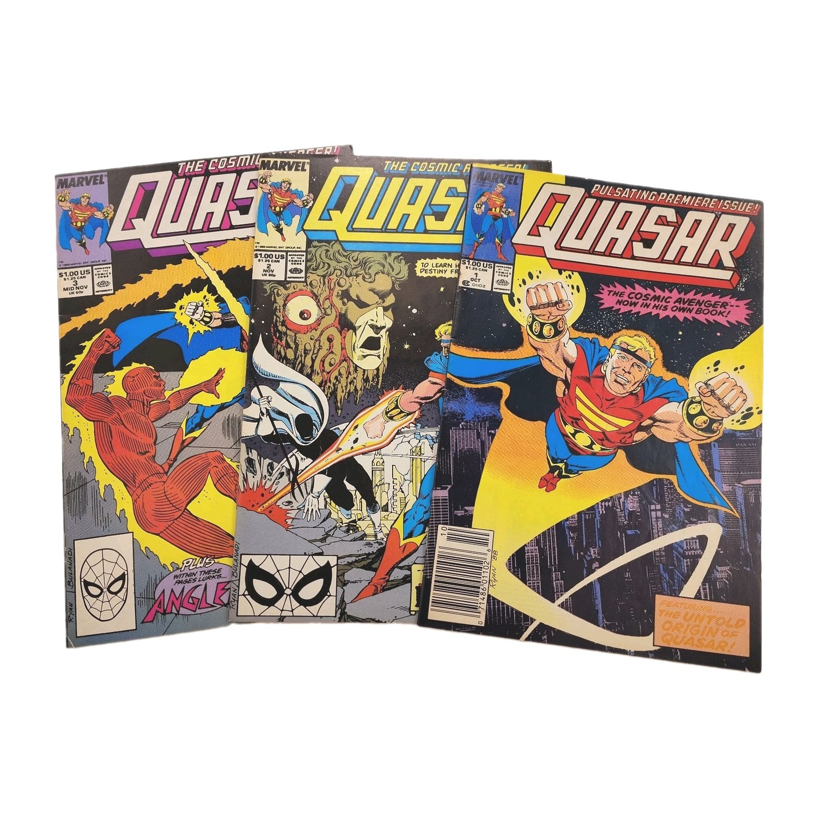 Quasar #1-3 VF Marvel Comics 1989 Origin 1x Edicola Gruenwald, Ryan, Lotto di 3