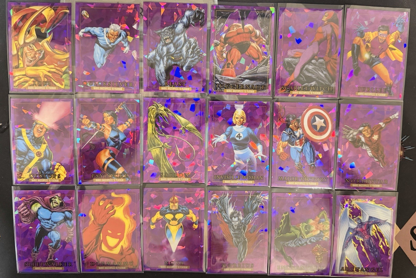 Lotto 18 carte Upper Deck Marvel Masterpieces '92 Cristalli Viola 2024