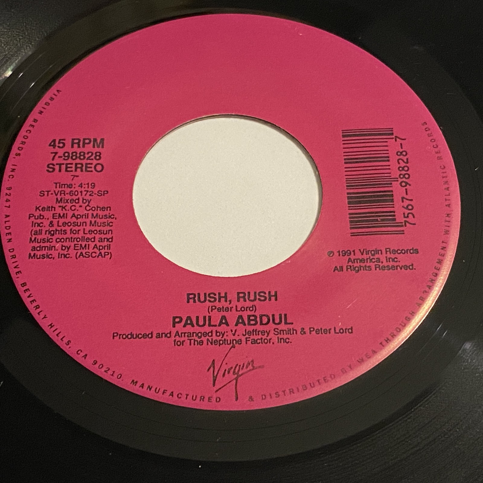 Paula Abdul: Rush, Rush / (Dub Mix) 45 - Virgin