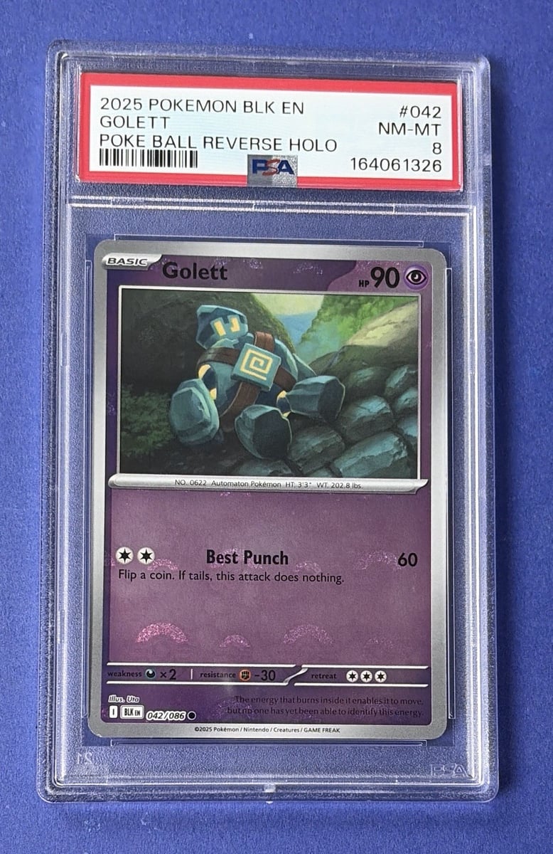 Pokémon 2025 BLK EN Golett Poke Ball Reverse Holo #042 PSA 8 NM-MT