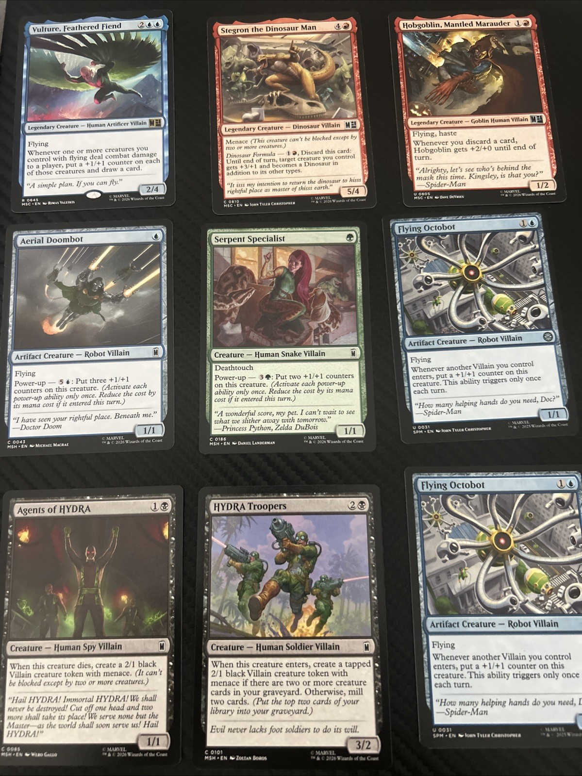 Magic The Gathering, Marvel Superheroes 9 Card Villains Lot With Rare Vulture