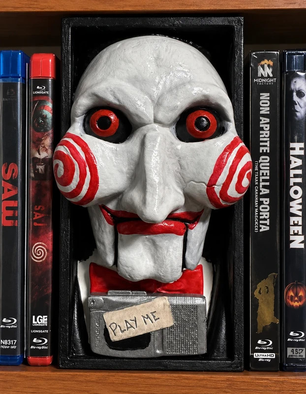 Fermalibri di Billy – SAW - Stampa 3D dipinta a Mano