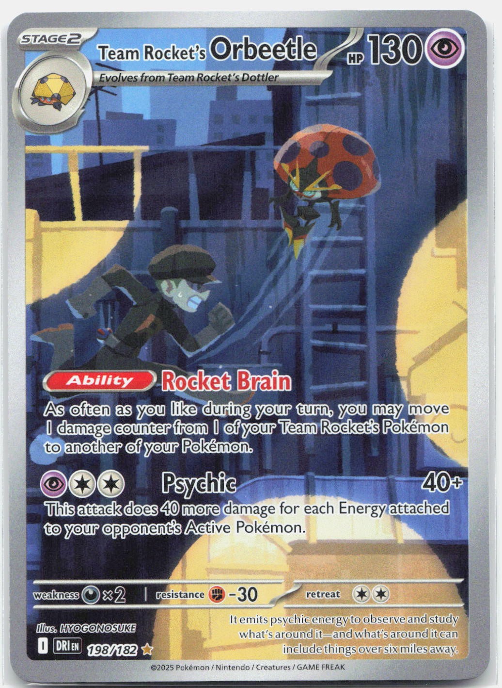 Team Rocket's Orbeetle 198/182 Illustrazione Rara Destinazione Rivali Pokemon Holo NM
